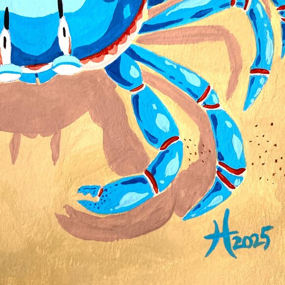 Illustrated Crab Original Gouache Painting 11x14in Mat Frame Ready Art - Picture 7 of 9